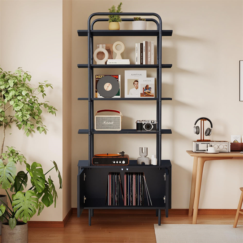 Black 71" Modern Metal 6-Tier Bookshelf Freestanding Storage Organizer with Open Shelves & Adjustable Footpad