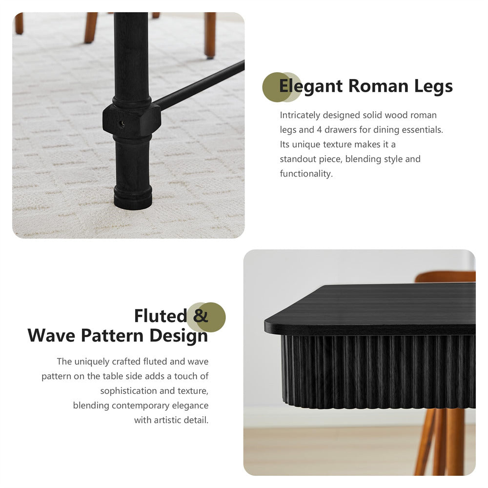 Table legs with fluted and wave pattern design on a white background