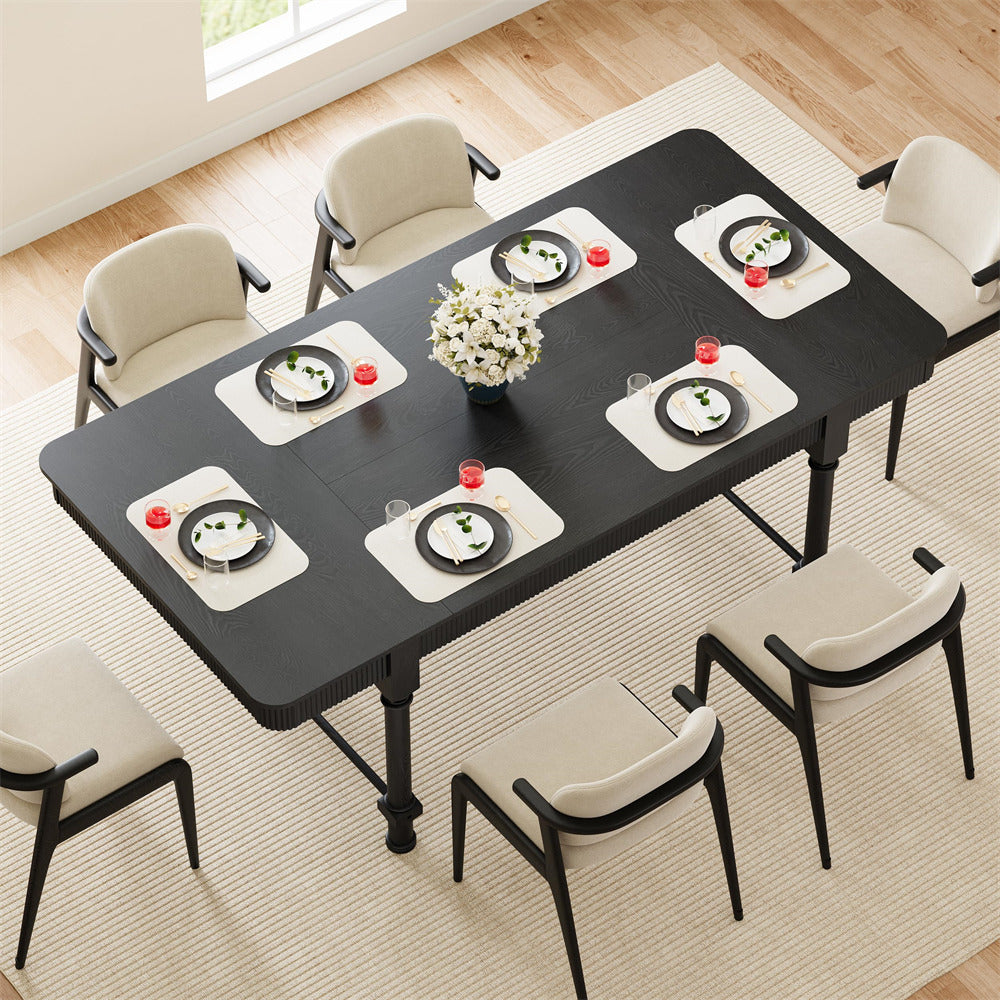 Black 78 Inch Fluted Rectangular Kitchen Dining Table with Drawers for 6 8 10