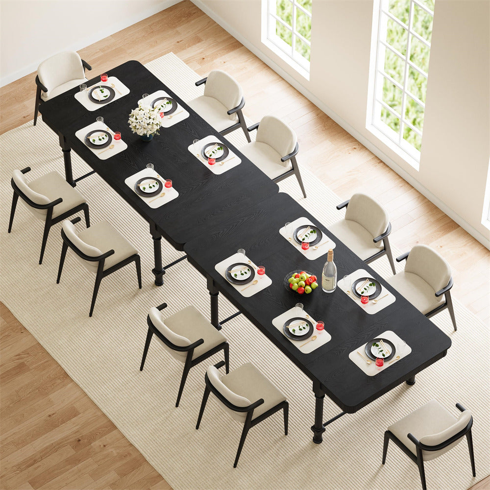 Black 78 Inch Fluted Rectangular Kitchen Dining Table with Drawers for 6 8 10