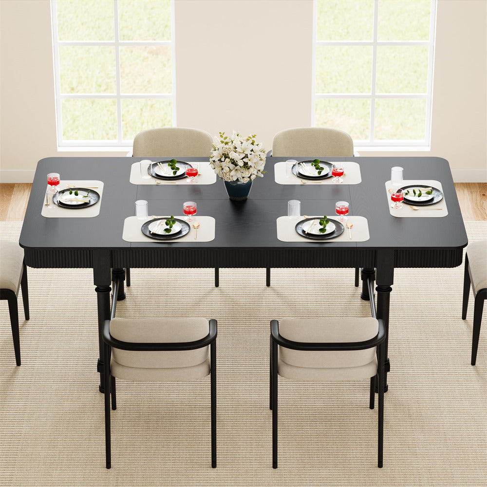 Black 78 Inch Fluted Rectangular Kitchen Dining Table with Drawers for 6 8 10