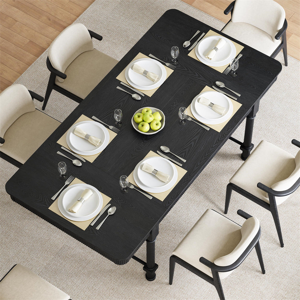 Black 78 Inch Fluted Rectangular Kitchen Dining Table with Drawers for 6 8 10