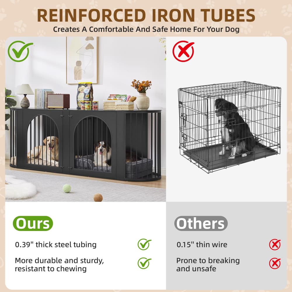 Black 87" Modern Indoor Curved Dog Cage for 2 Dogs with Removable Divider