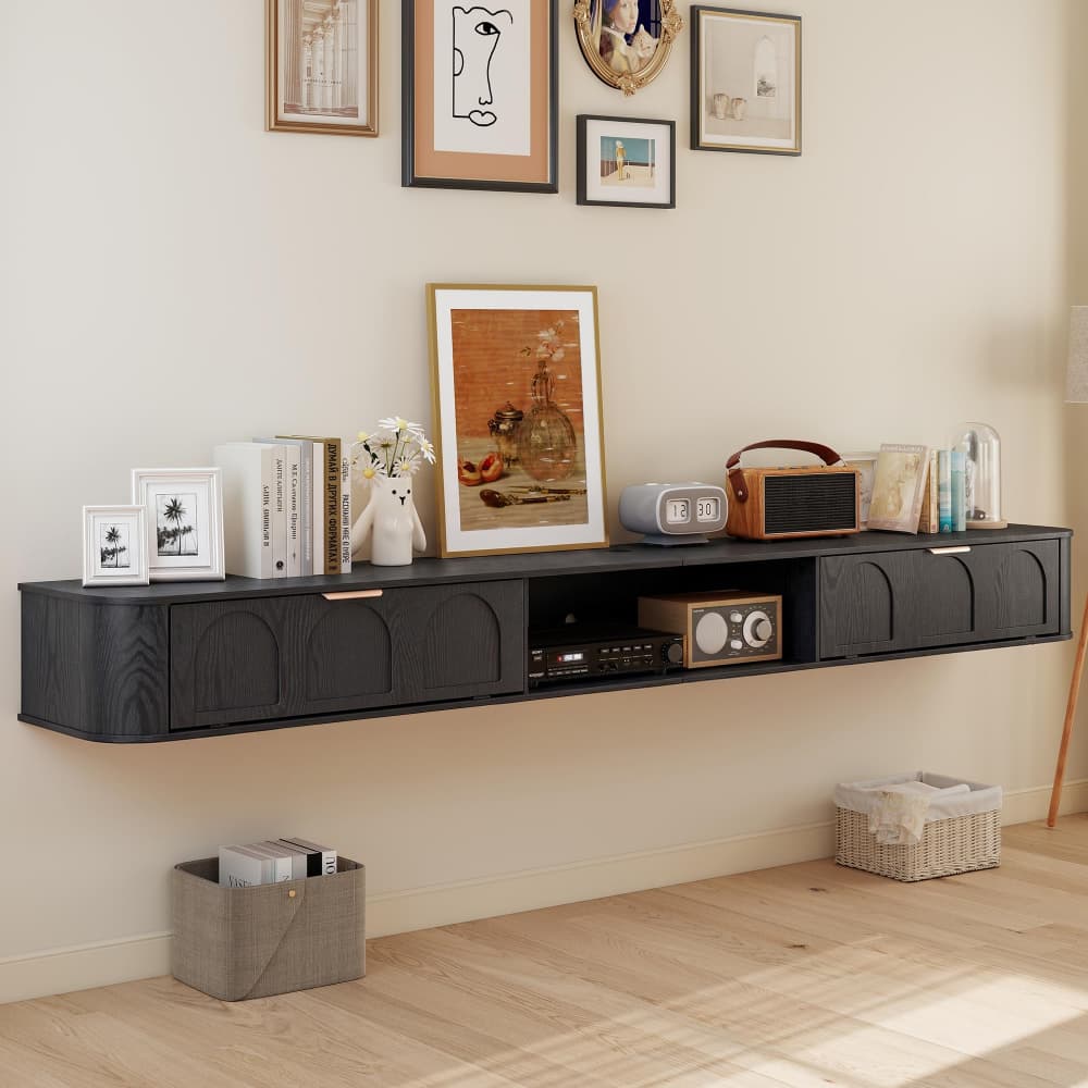 Black 94.48'' Wall Mounted Floating TV Stand Entertainment Cabinet for 80-95 Inch