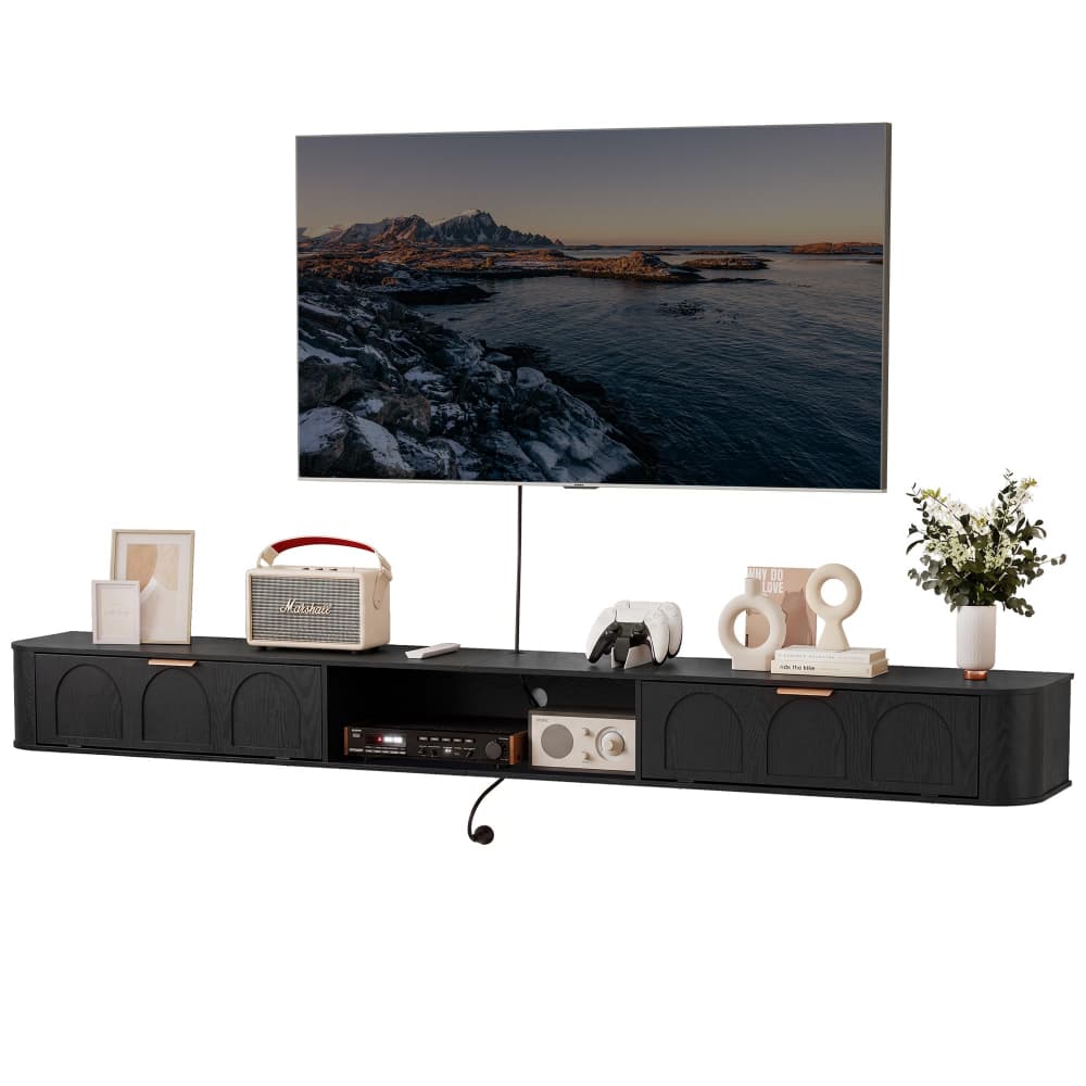Black 94.48'' Wall Mounted Floating TV Stand Entertainment Cabinet for 80-95 Inch