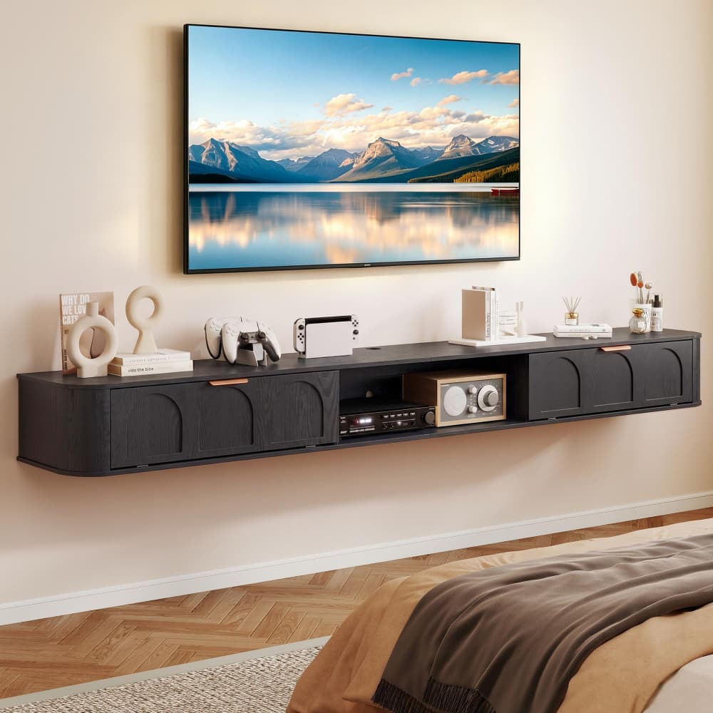 Black 94.48'' Wall Mounted Floating TV Stand Entertainment Cabinet for 80-95 Inch