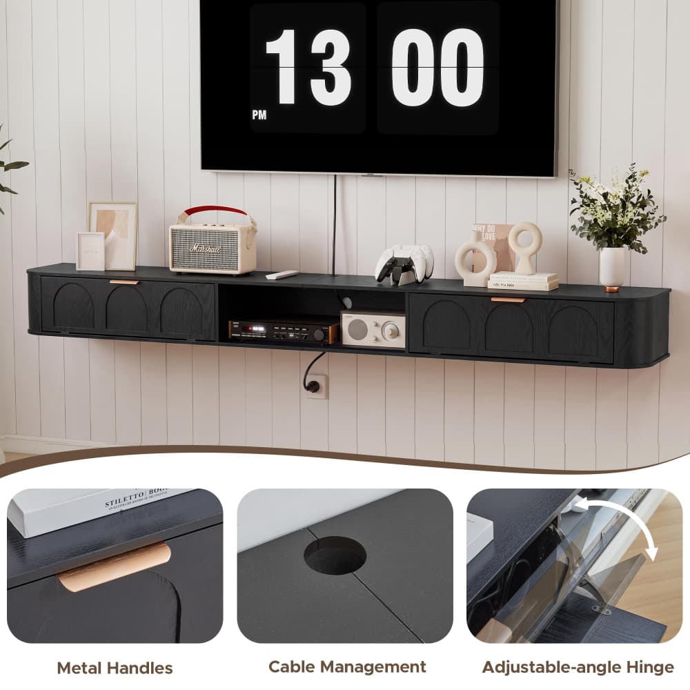 Black 94.48'' Wall Mounted Floating TV Stand Entertainment Cabinet for 80-95 Inch