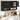 Black wall-mounted cabinet with kitchen items on a wooden countertop