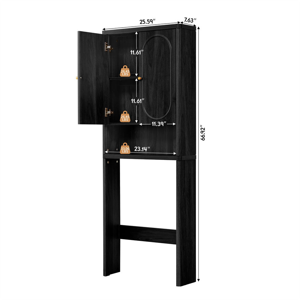 Black Bathroom Wood Curved Fluted Toilet Storage Cabinet with Door