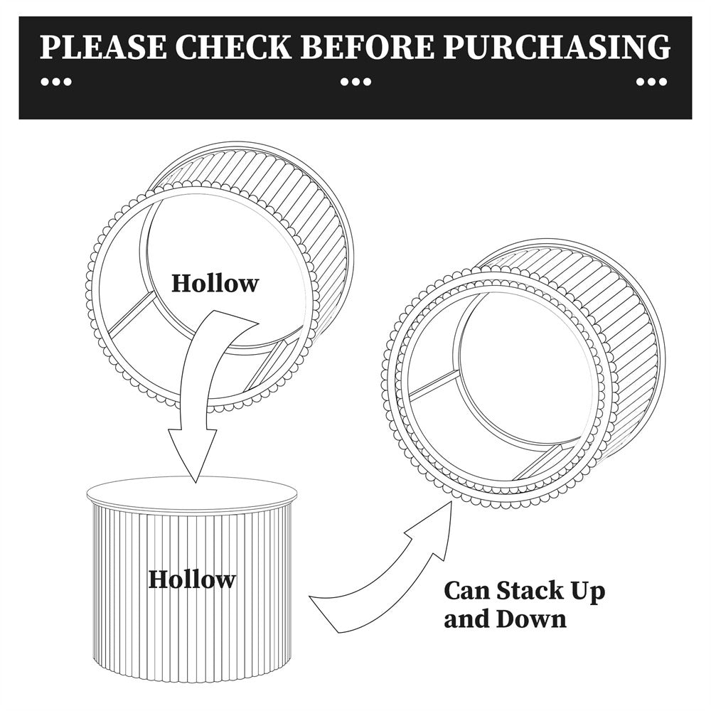 Diagram showing hollow cylindrical objects with arrows indicating they can stack up and down.