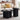 A modern black coffee table with a fluted pedestal base and a matching round side table, styled in a bright living room next to a cream sofa.