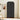 Black wardrobe with gold handles in a room with a chair and abstract art on the wall.