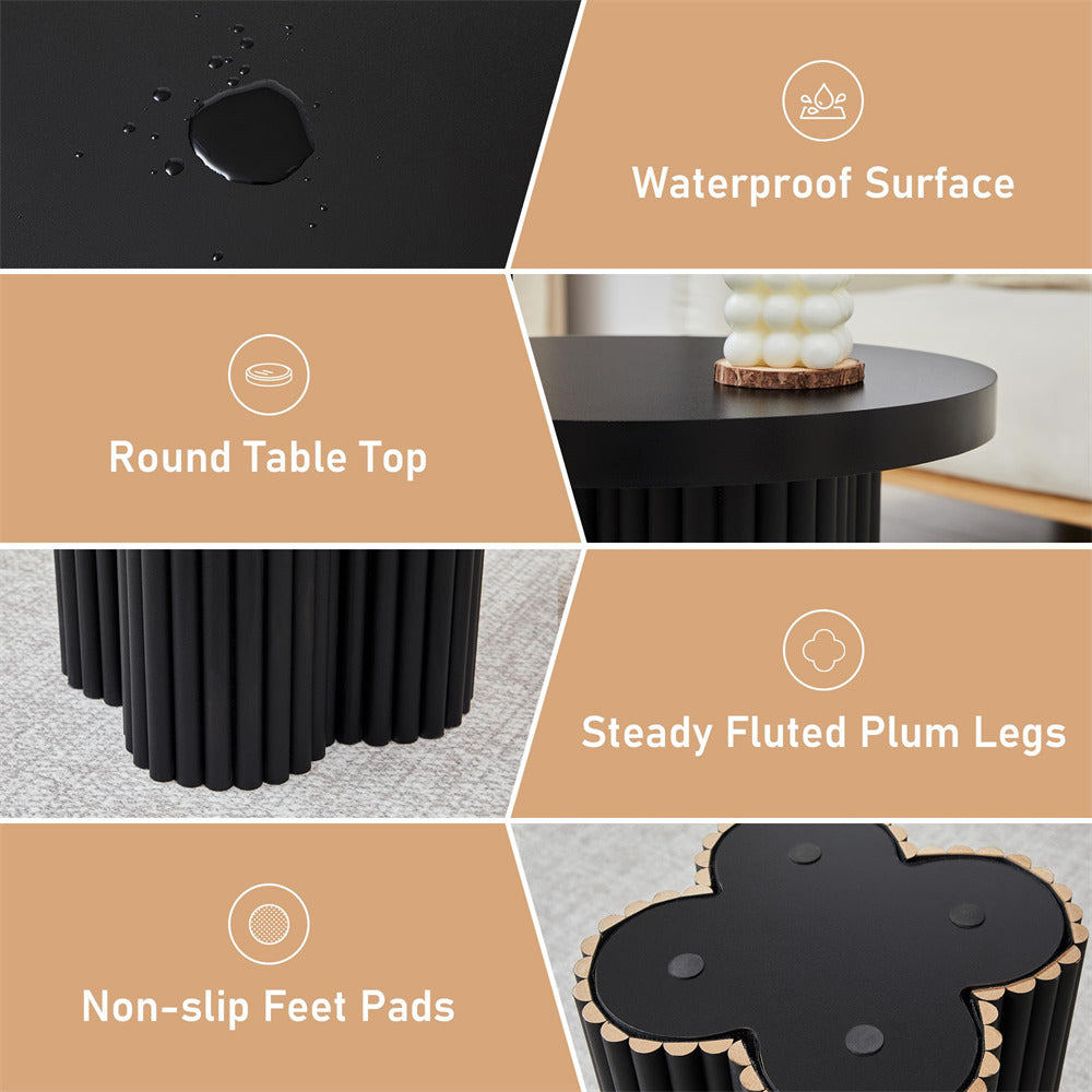 Black Mid Century Modern Fluted Round Nesting Coffee Table Set of 3