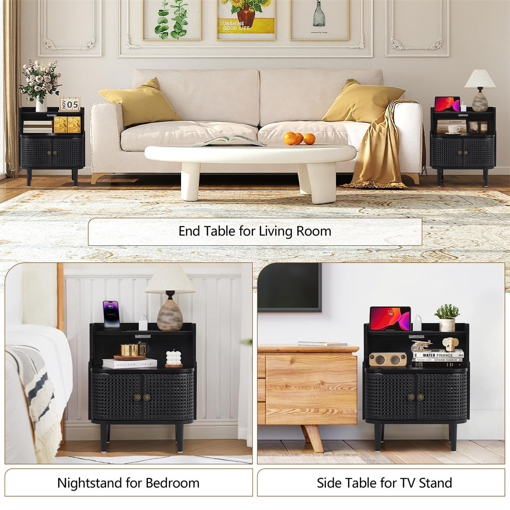 Living room with end table, nightstand, and side table options.