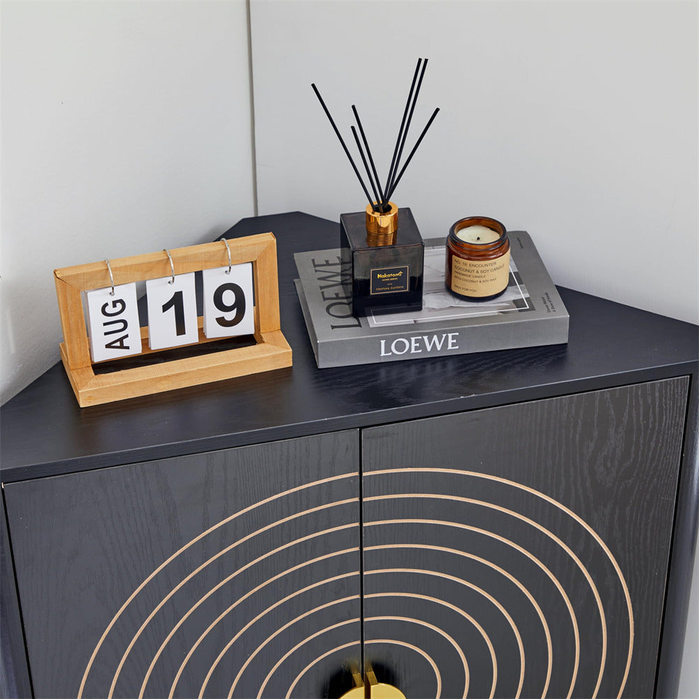 Decorative items on a cabinet including a calendar, diffuser, and candle with 'LOEWE' branding.