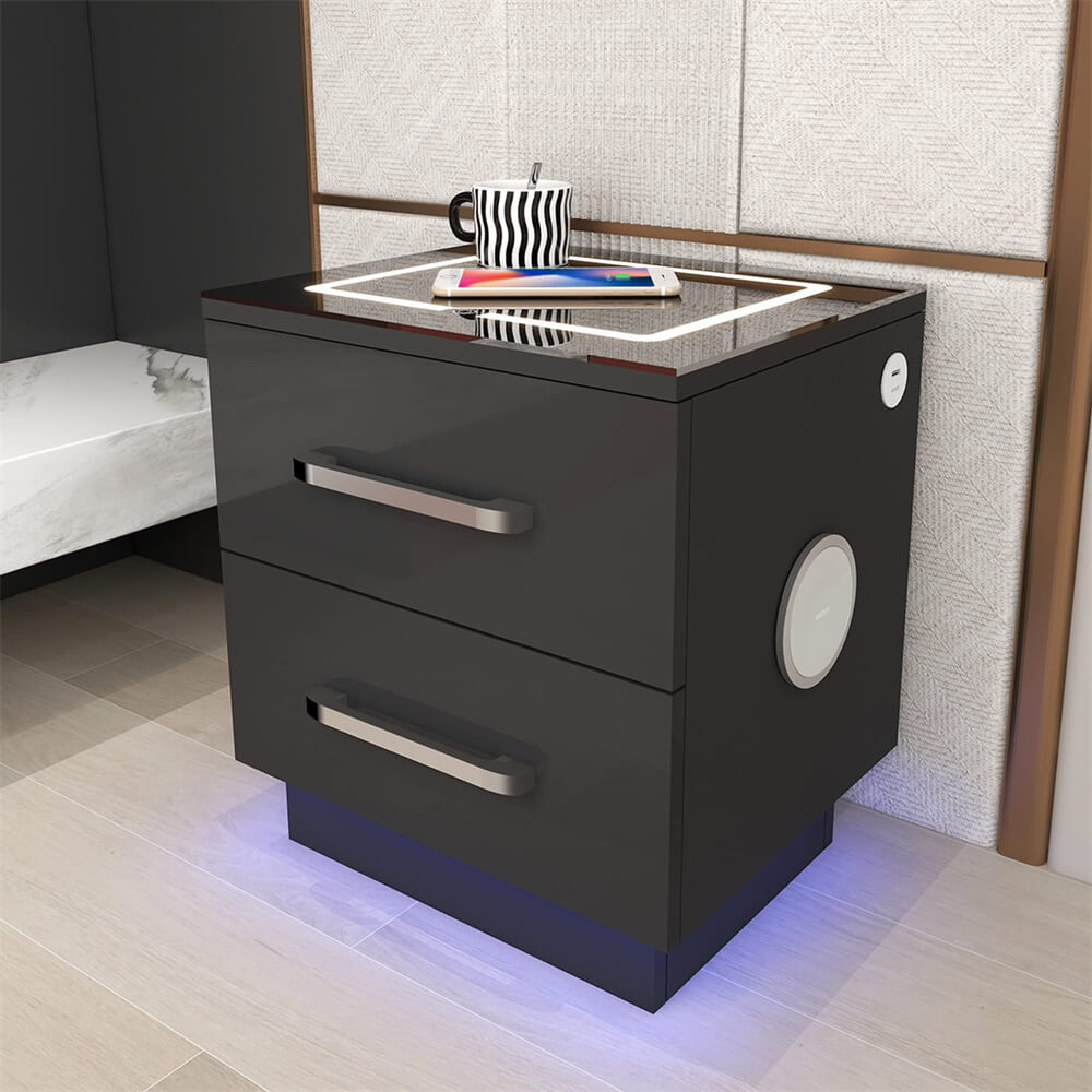 Smart Fridge Nightstand Side Table with Charging Station