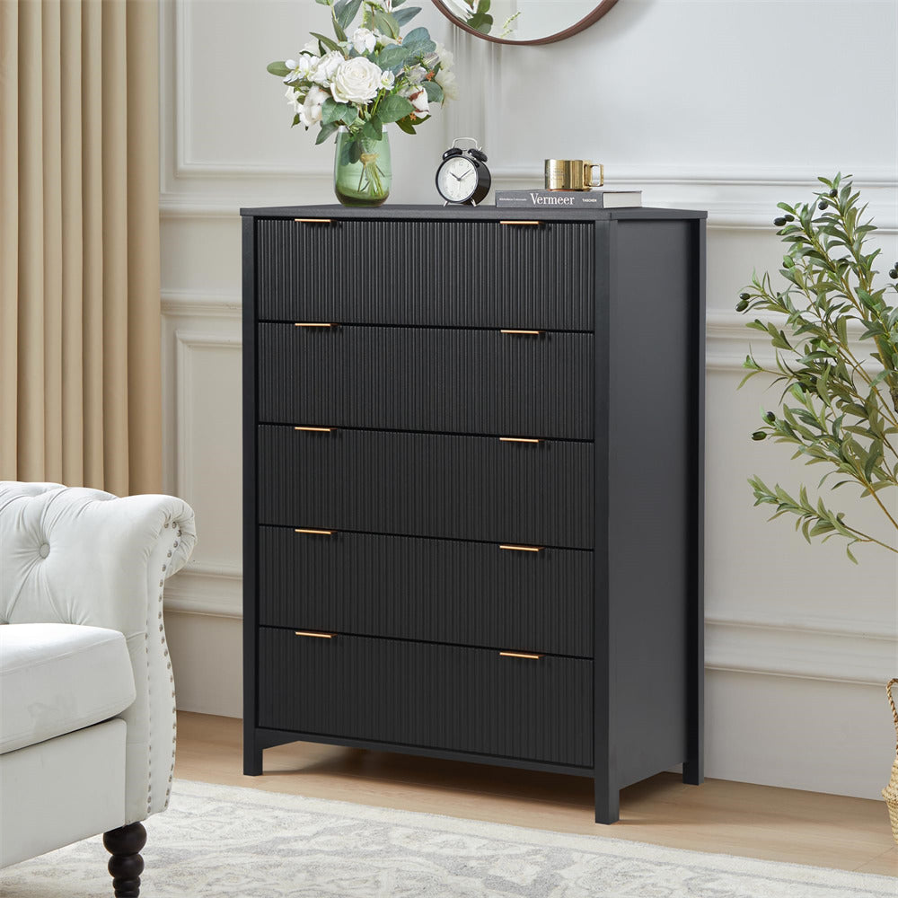 Modern Wood 5 Drawer Dressers with Waveform Fluted Panel GiraTree Modern Wood 5 Drawer Dressers with Waveform Fluted Panel GiraTree