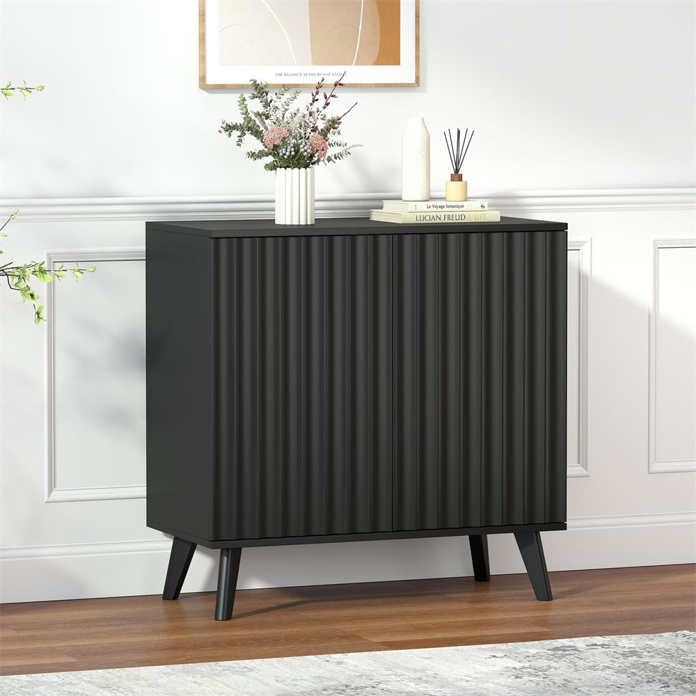 Black Modern Wood Fluted Storage Cabinet Sideboard with 2 Doors