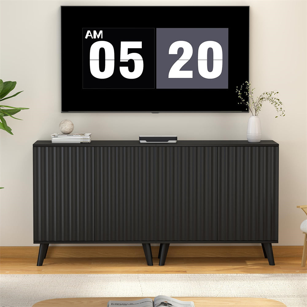 Black Modern Wood Fluted Storage Cabinet Sideboard with 2 Doors