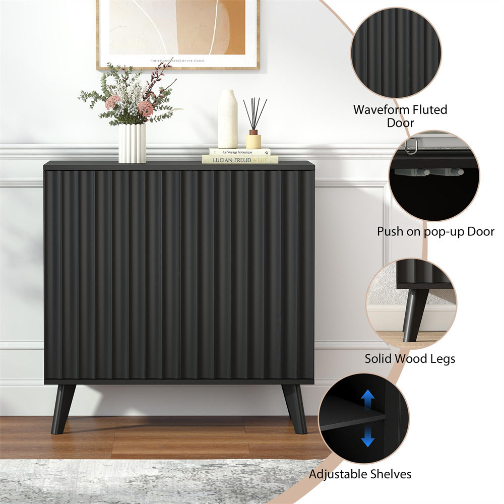 Black Modern Wood Fluted Storage Cabinet Sideboard with 2 Doors