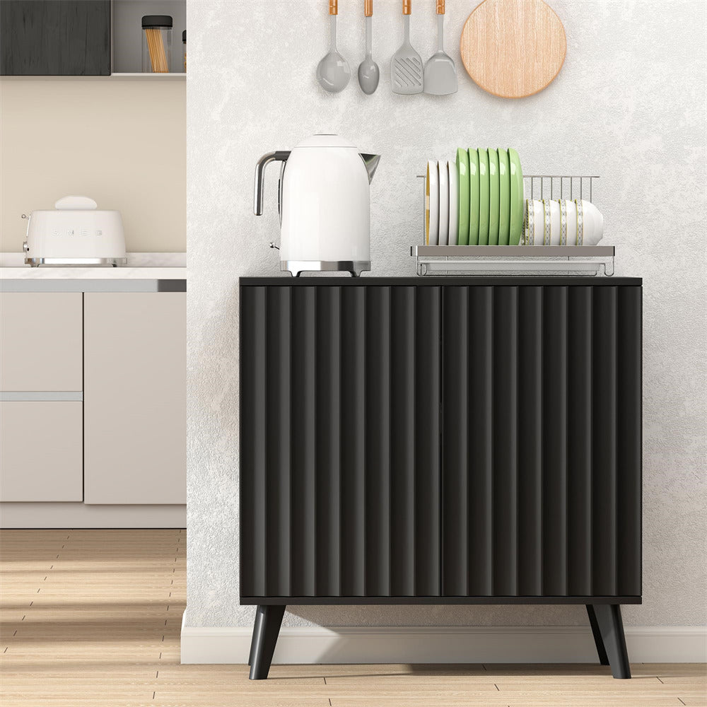 Black Modern Wood Fluted Storage Cabinet Sideboard with 2 Doors