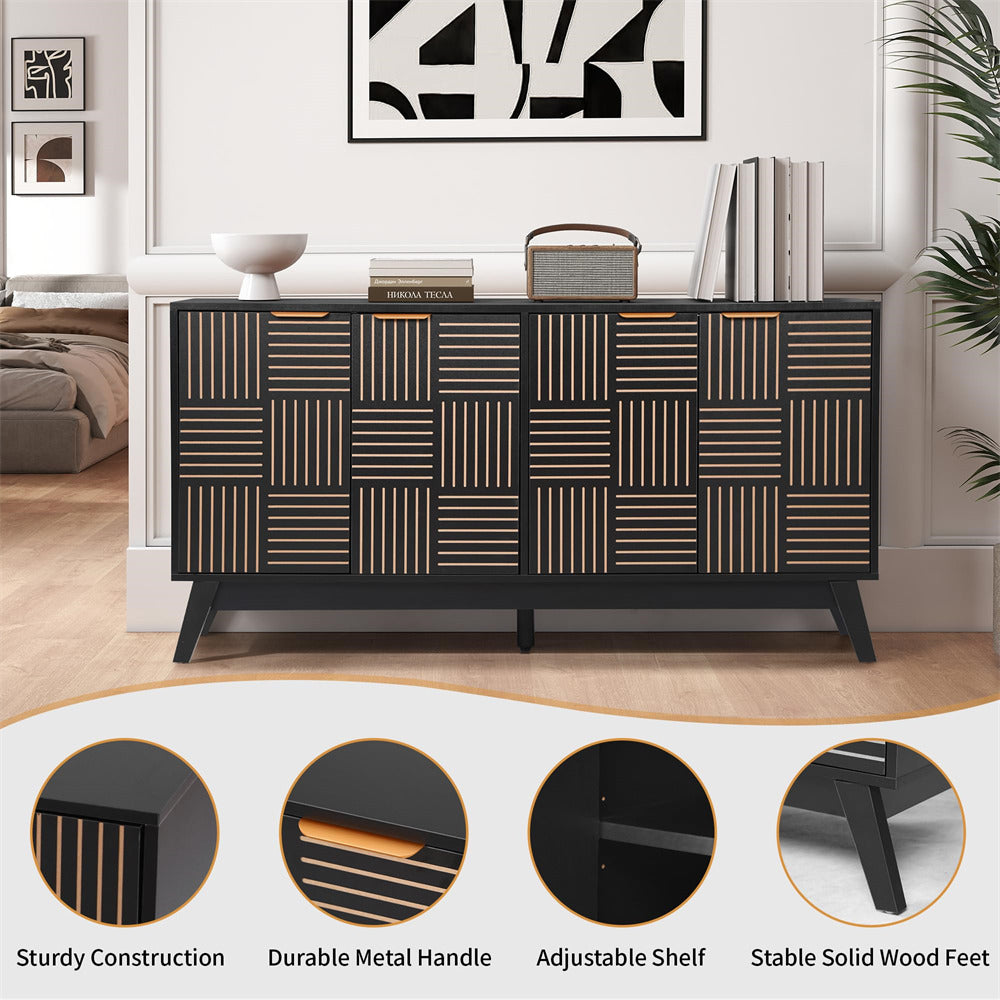 Decorative sideboard with geometric pattern in a living room setting