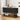 Black console table with decorative items in a living room setting