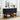 Black console table with decorative items in a room with a window and plant.