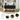 Black sideboard with marble-textured finish in a kitchen setting, featuring open bottom shelf and sturdy legs.