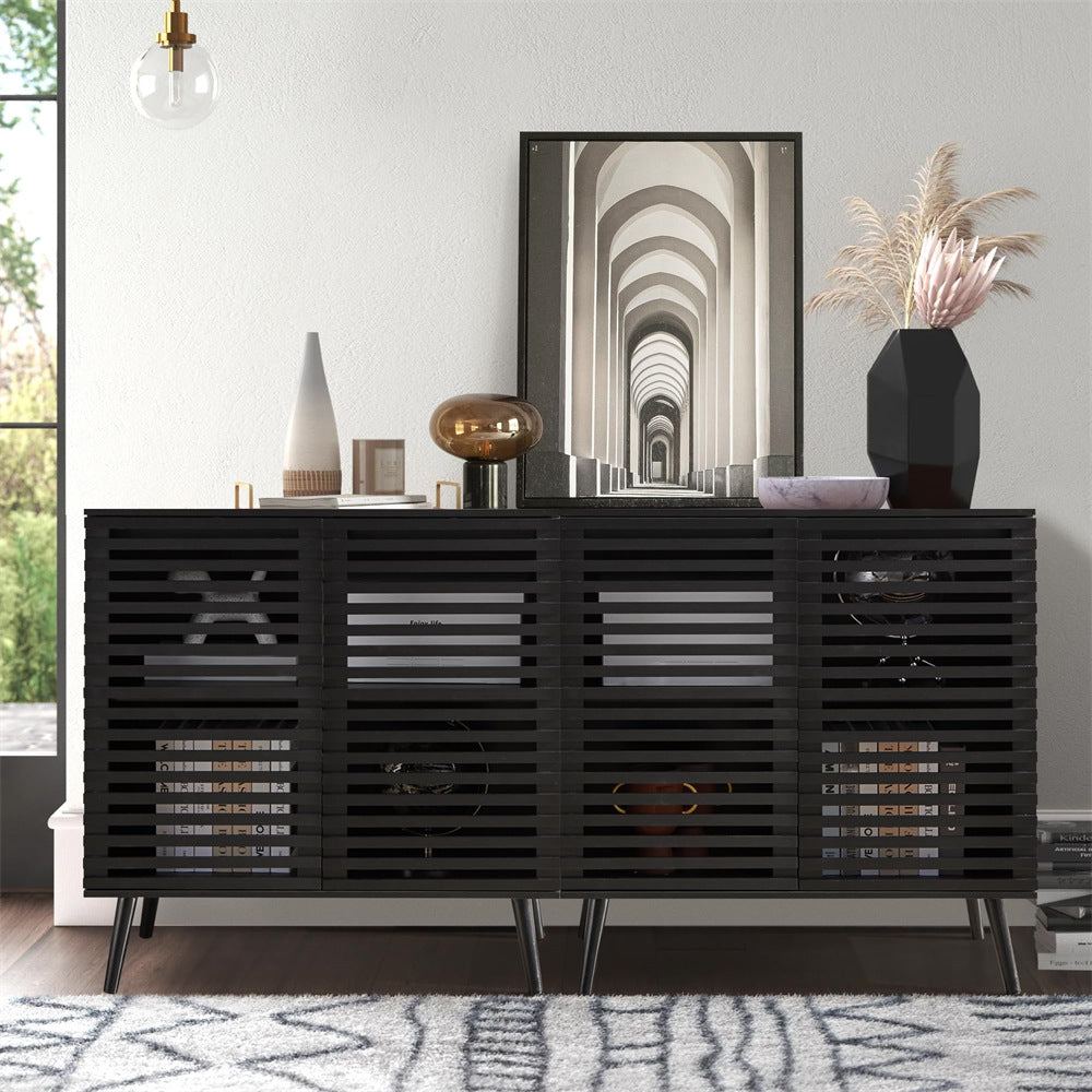 Black Sideboard Freestanding 2-Tier Storage Cabinet Kitchen Console Table with 2 Hollowed-Out Doors