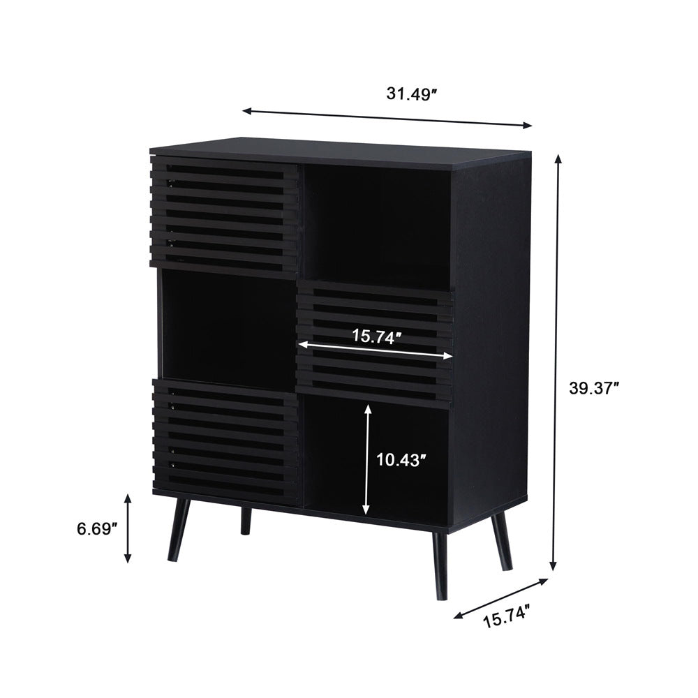 Black Sideboard Storage Cabinet Kitchen Console Table with 3 Open Shel ...