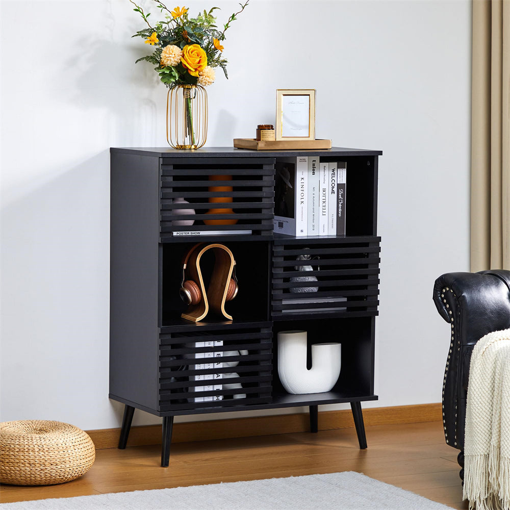 Black Sideboard Storage Cabinet Kitchen Console Table with 3 Open Shelves