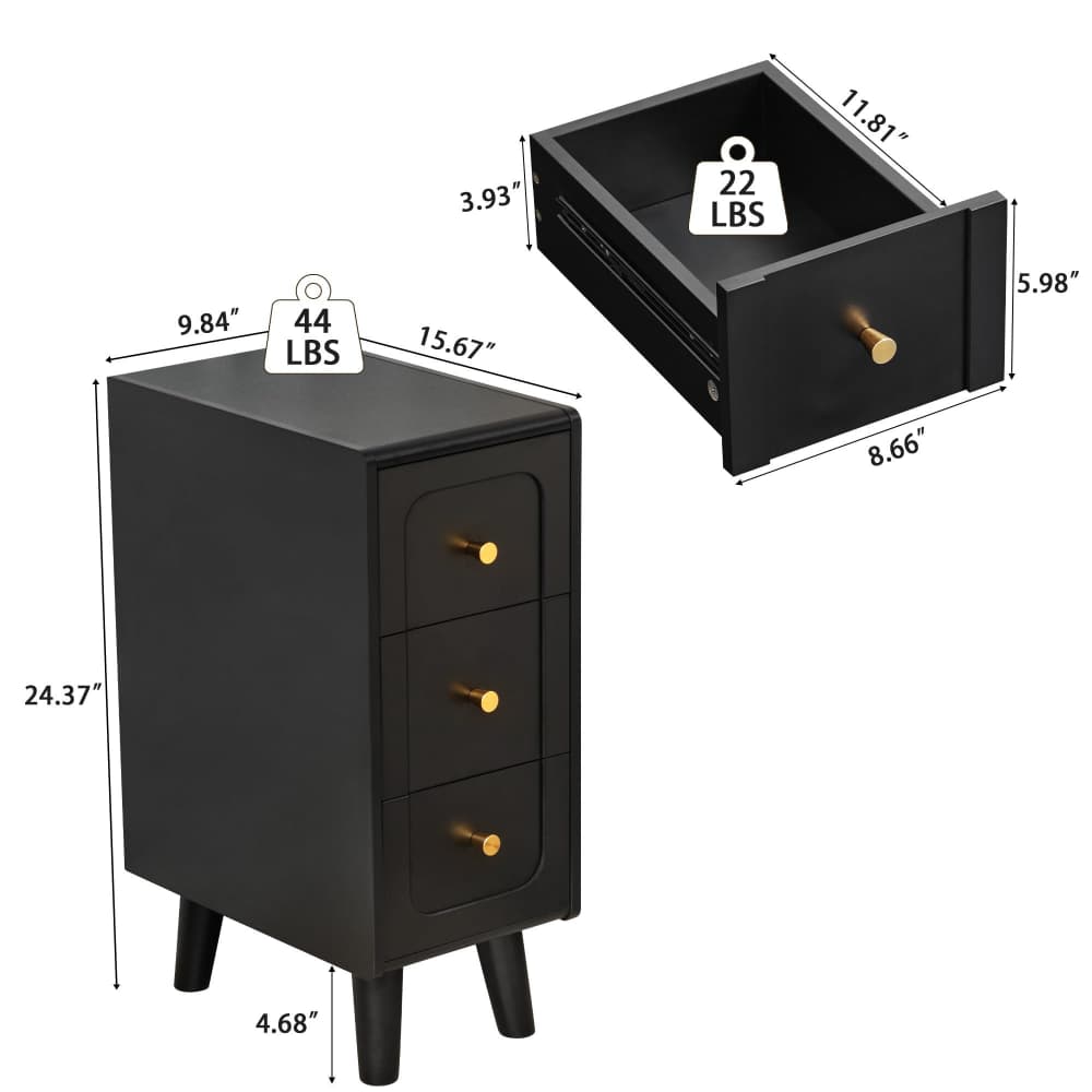 Black Slim Couch Side Table Size