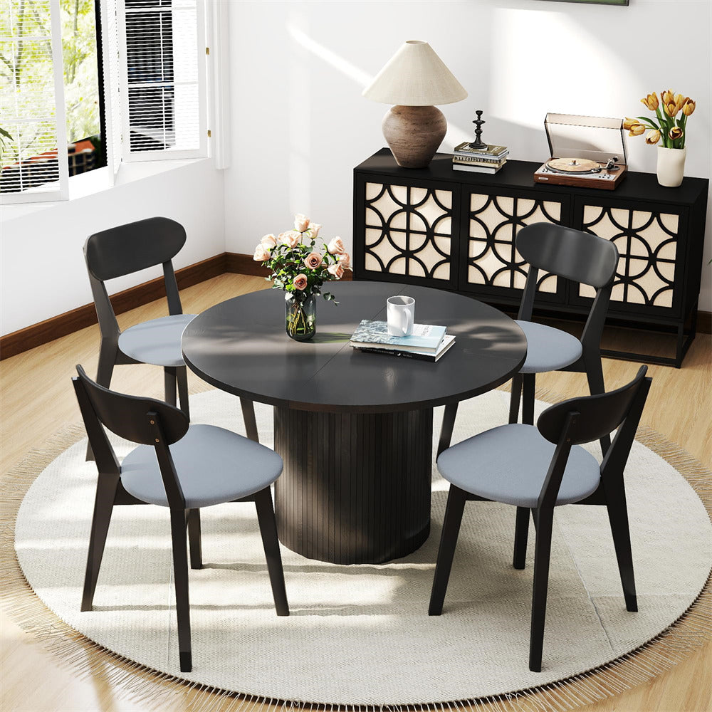 Black Solid Wood Dining Chairs Set of 4