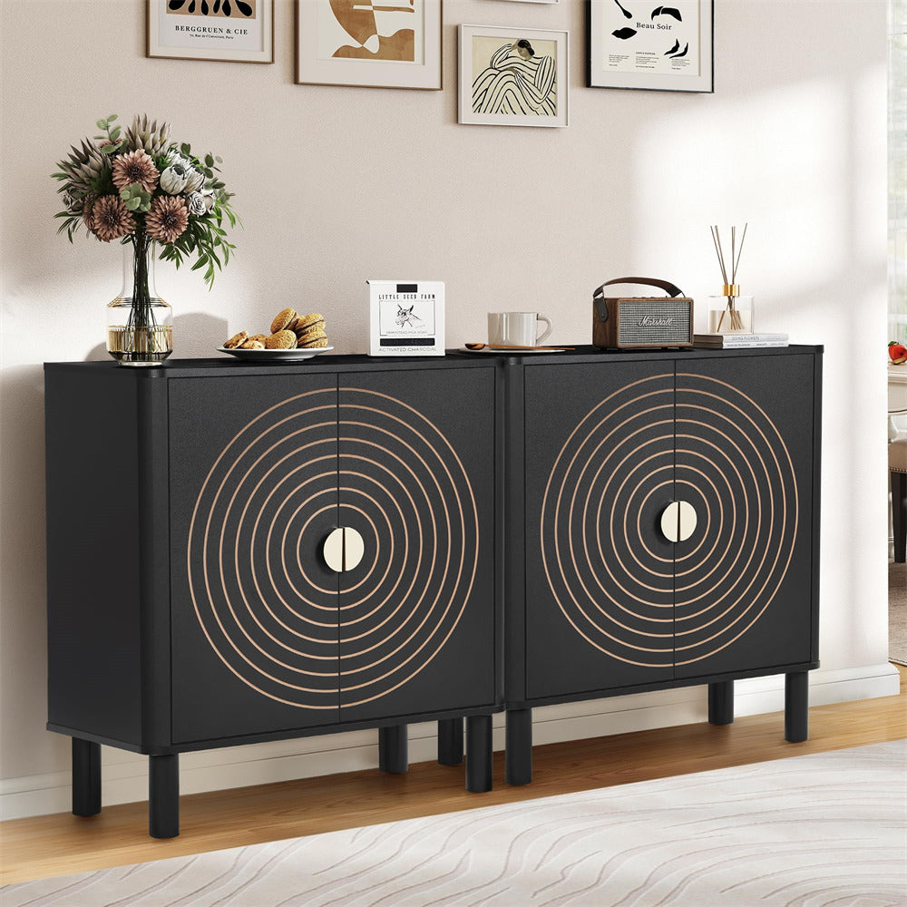 Black Wood Sideboard Storage Cabinet with 2 Doors and Adjustable Shelf