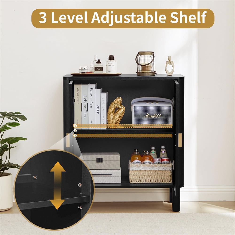 Black Wood Sideboard Storage Cabinet with 2 Doors and Adjustable Shelf