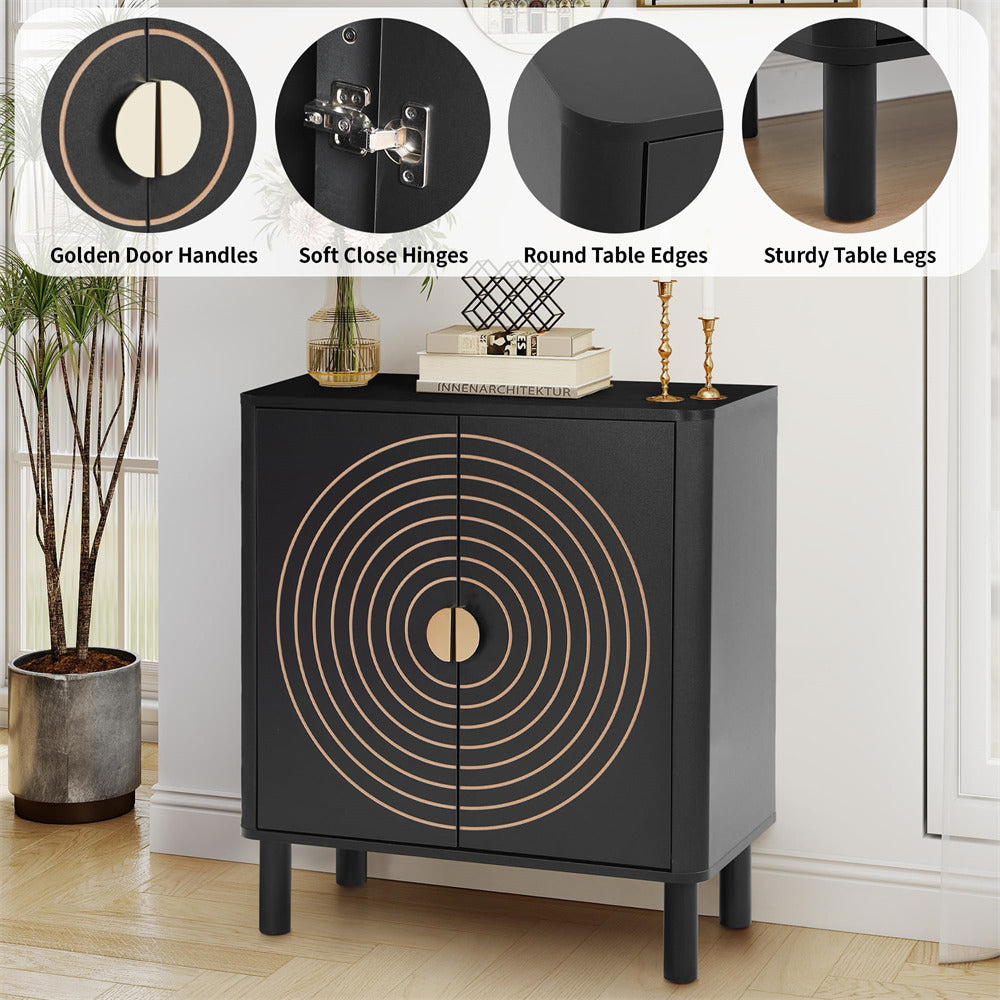 Black Wood Sideboard Storage Cabinet with 2 Doors and Adjustable Shelf