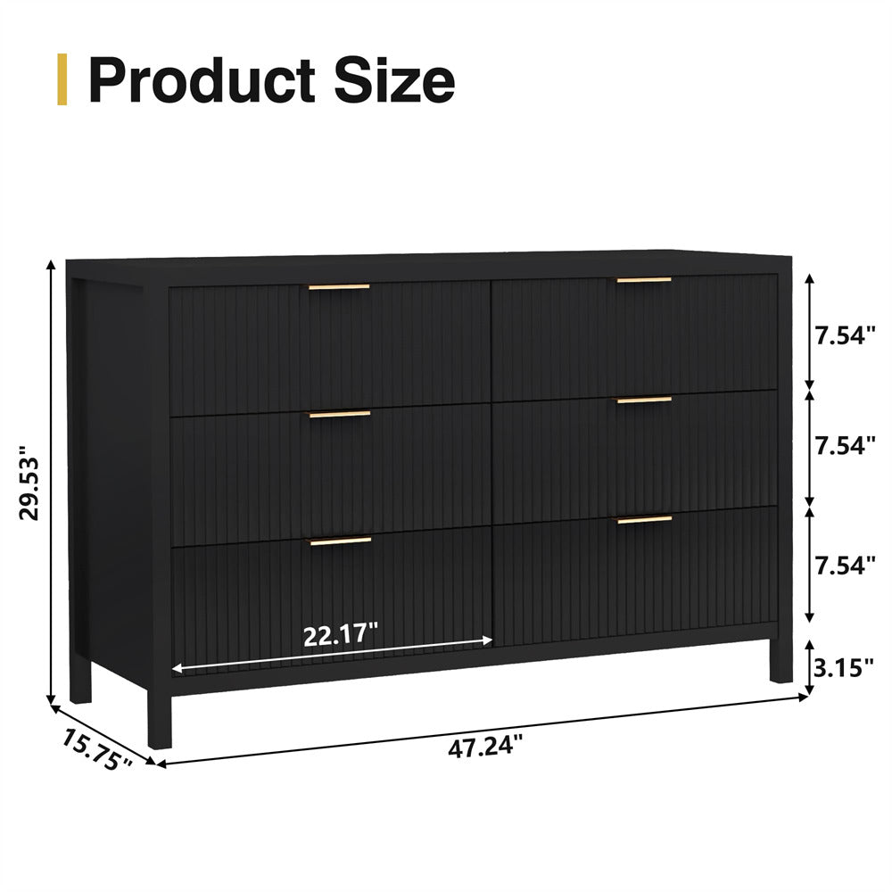 Black Wooden 6 Chest of Drawers Size