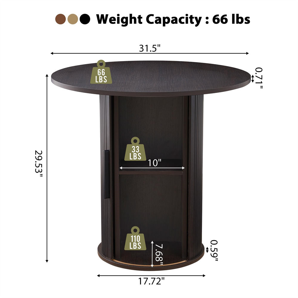 Measurement chart of a round table with weight capacity and dimensions.