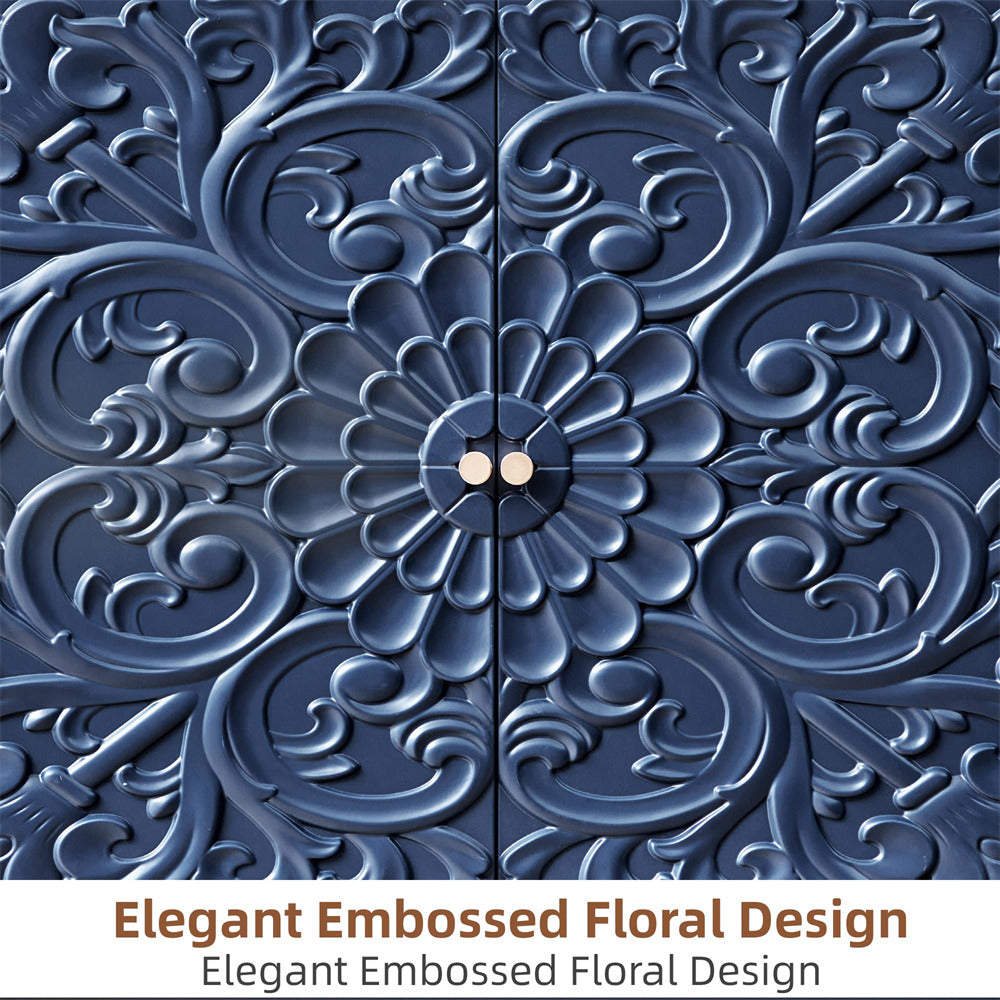 Decorative tile with an elegant embossed floral design on a blue background