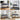 Collage of a blue console table in various room settings.