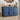Blue decorative cabinet with ornate patterns in a room setting.