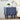 Navy blue nightstand with floral patterns in a bedroom setting
