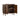 A dark brown wooden side cabinet with open doors, shown with overlaid dimension labels, weight capacity icons, and measurement arrows on a plain white background.