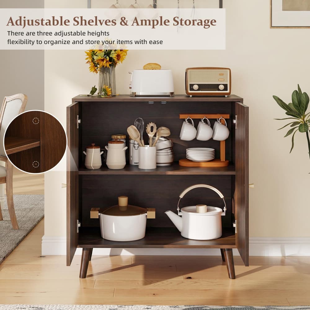 Brown 31.5" Arched Fluted Storage Cabinet with adjustable shelf and soft-close hinges
