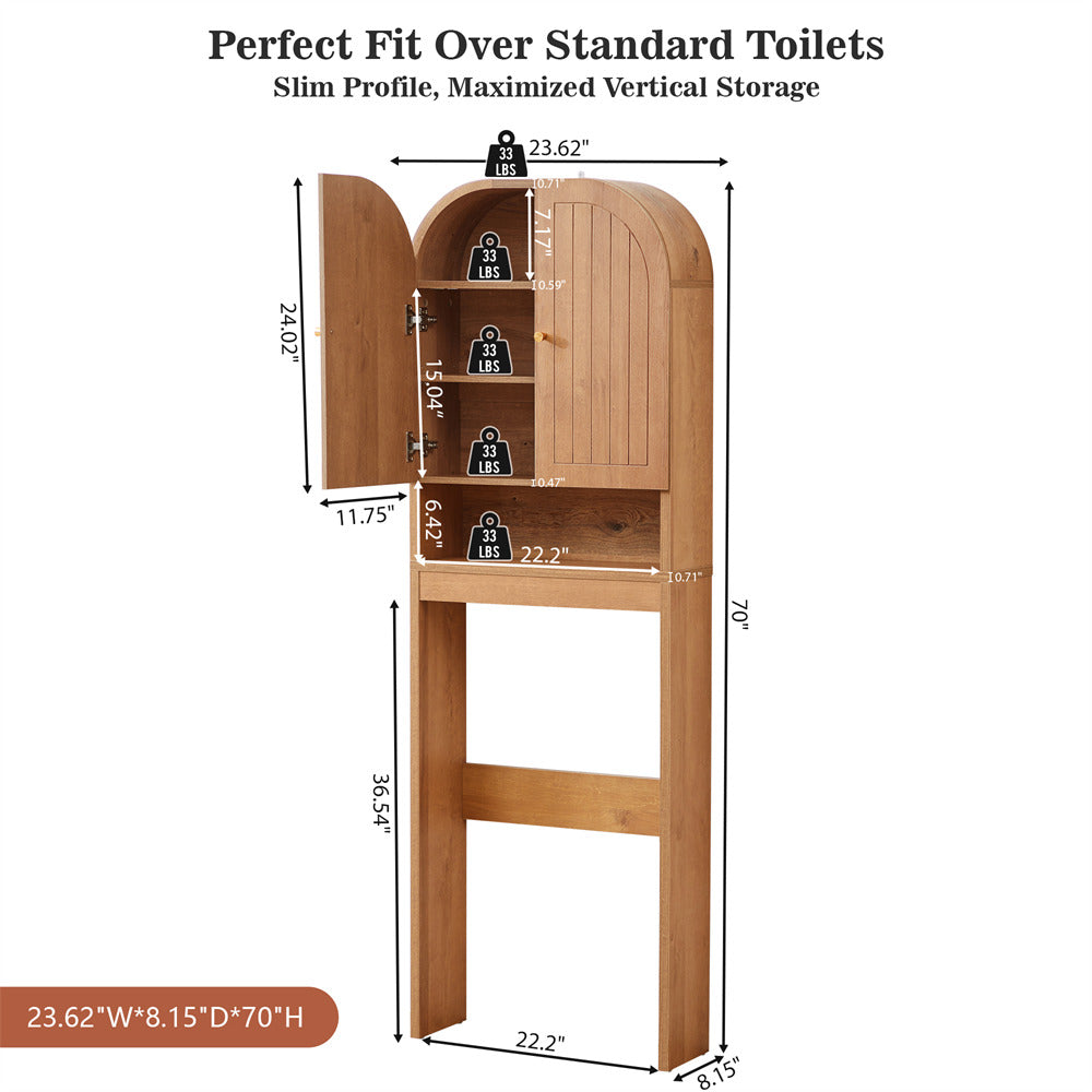 Caramel 70" Tall Over Toilet Storage Cabinet with Fluted Grooved Doors