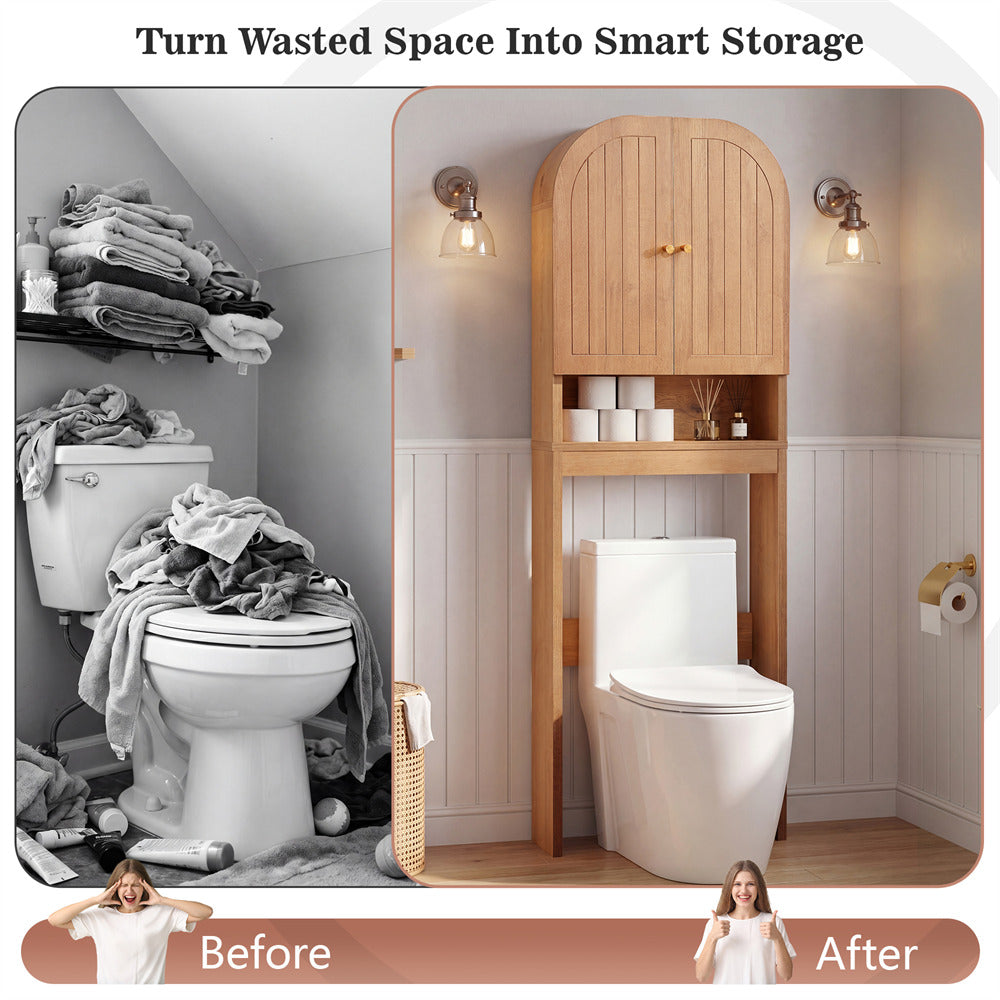 Caramel 70" Tall Over Toilet Storage Cabinet with Fluted Grooved Doors