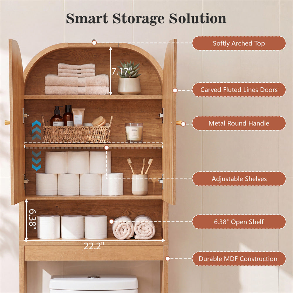 Caramel 70" Tall Over Toilet Storage Cabinet with Fluted Grooved Doors