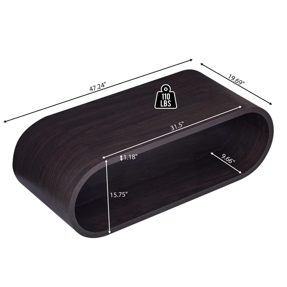 Dark 47'' Oval Coffee Table 2-Tier Center Table with Storage Shelf