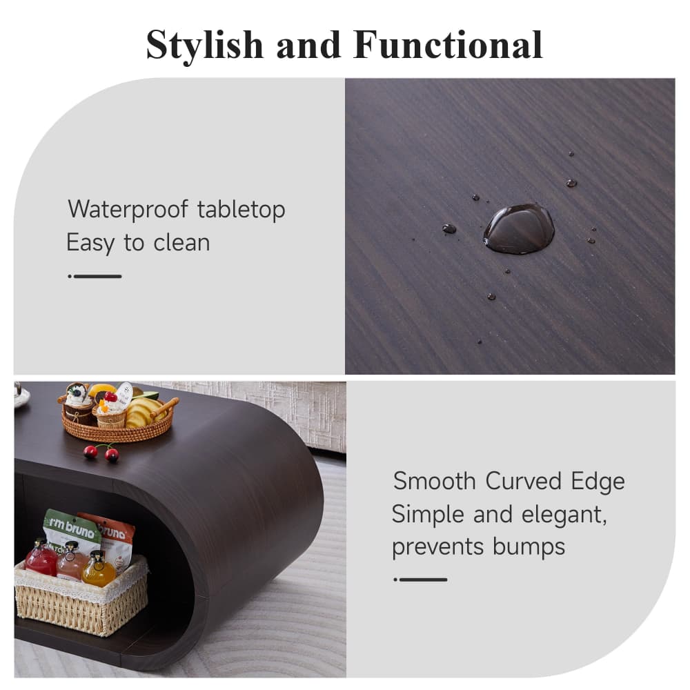 Dark 47'' Oval Coffee Table 2-Tier Center Table with Storage Shelf